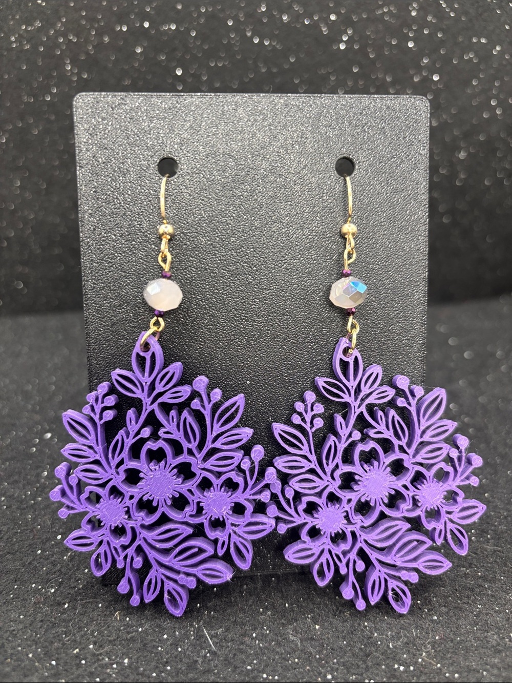 Large Purple Floral Statement Earrings | Oversized Flower Dangle Earrings |